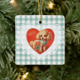 Adorno De Cerámica Retro Vintage Coquette Baby Animals Dog Gingham