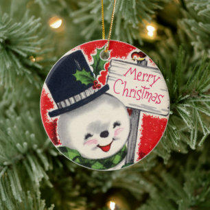 Adorno De Cerámica Retro vintage Navidad añadir mensaje muñeco de nie