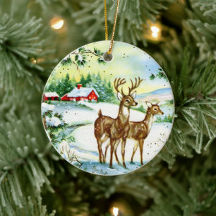Adorno De Cerámica Retro vintage Navidad añadir mensaje reno