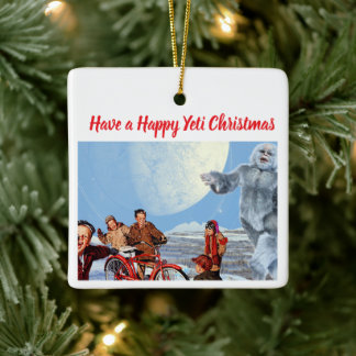 Adorno De Cerámica Retro Yeti Christmas Ornament, Personalized Family