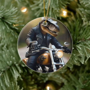Adorno De Cerámica **"Rex reactivado: T-Rex en cuero en motocicleta