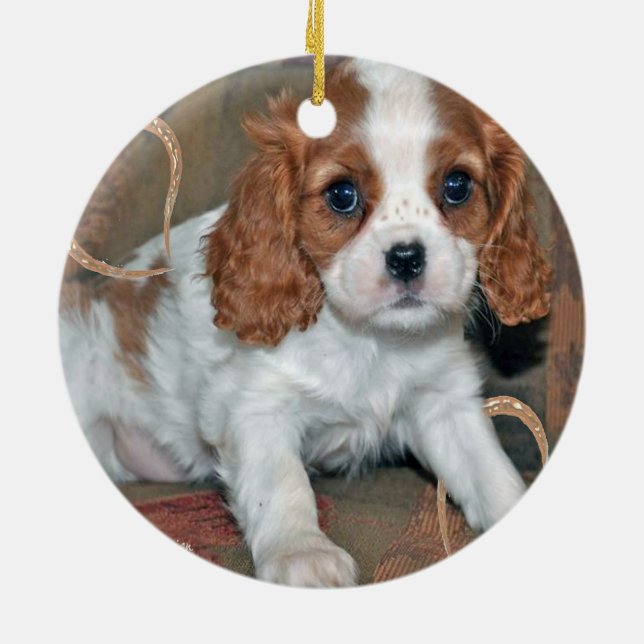 Adorno De Cerámica Rey arrogante Charles Puppy Ornament (Atrás)