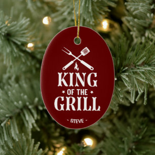 Adorno De Cerámica Rey de la Parrilla Navidad Personalizada