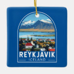 Adorno De Cerámica Reykjavík Islandia Viaje al Vintage<br><div class="desc">Reykjavík retro diseño de viajes vectoriales. Reikiavik es la capital más septentrional de un Estado soberano del mundo. Es una de las ciudades más limpias,  verdes y seguras del mundo.</div>