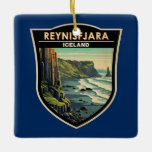 Adorno De Cerámica Reynisfjara Beach Islandia Viaje de arte Vintage<br><div class="desc">Reynisfjara en un estilo de arte vector. Reynisfjara es una playa de arena negra de fama mundial que se encuentra en la costa sur de Islandia,  justo al lado de Vik í Myrdal.</div>