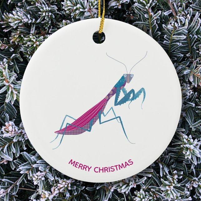 Adorno De Cerámica Rezando el texto Personalizado de Mantis (Funny Praying Mantis insect custom text Christmas ornament)
