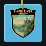 Adorno De Cerámica Rhine River Alemania Sección Viajes Art Vintage<br><div class="desc">Río Rin en un estilo de arte vectorial que presenta la porción en Alemania. El Rin es uno de los ríos más importantes de Europa. El río comienza en el cantón suizo de Graubünden,  en los Alpes suizos surestes.</div>