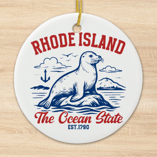 Adorno De Cerámica Rhode Island Ocean State Seal Design