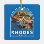 Adorno De Cerámica Rhodes Grecia Ilustracion Viaje Arte Vintage<br><div class="desc">Rhodes retro diseño de viajes vectoriales. Rodas,  la mayor de las islas dodecanas de Grecia,  es conocida por sus complejos de playa y sus ruinas antiguas.</div>