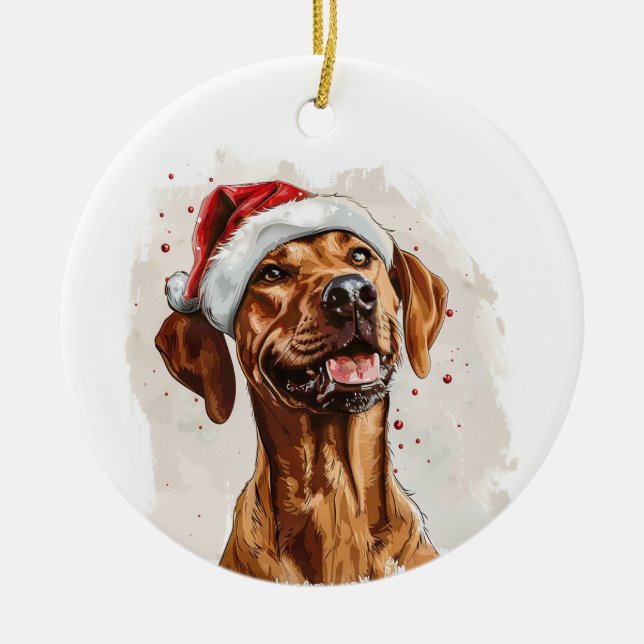 Adorno De Cerámica Rhodesian Ridgeback Feliz Navidad Personalizado (Frente)