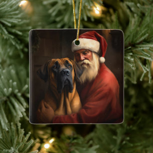 Adorno De Cerámica Rhodesian Ridgeback Santa Claus Navideño