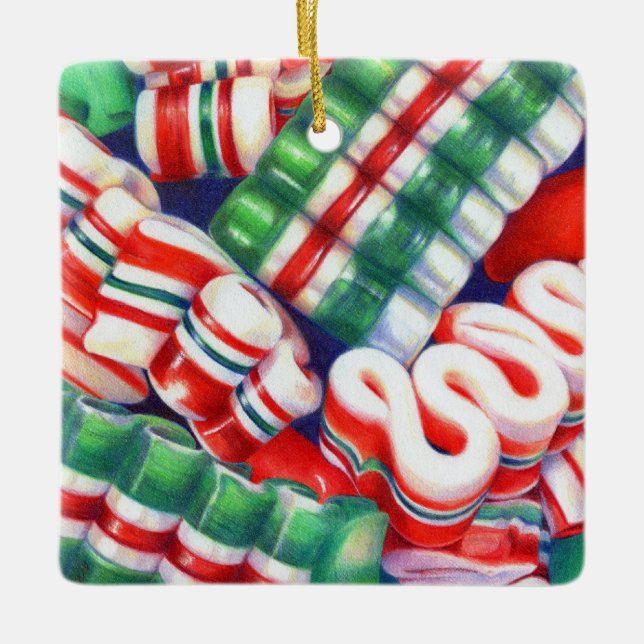 Adorno De Cerámica RIBBON CANDY Ceramic Square Ornament (Anverso)