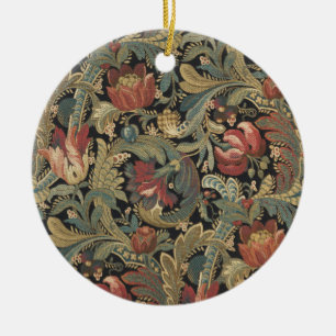 Adorno De Cerámica Rica Tapicería de Brocado Floral Antiguo Victorian