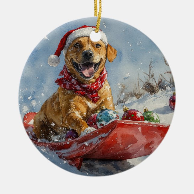 Adorno De Cerámica Ridgeback Perro Rhodés en Navidades sedantes (Frente)