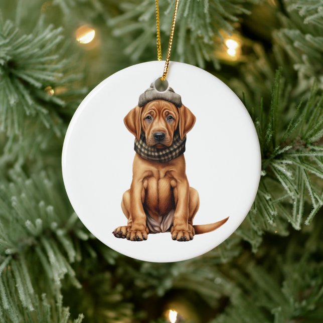 Adorno De Cerámica Ridgeback Perro Rodeado Personalizado (Árbol)