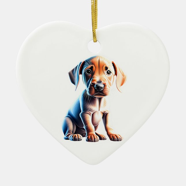 Adorno De Cerámica Ridgeback Puppy Rodesiano Personalizado (Frente)