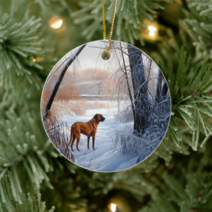 Adorno De Cerámica Ridgeback ruso deja que nieve Navidades