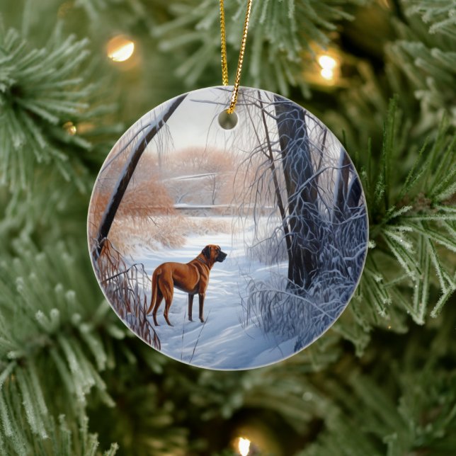 Adorno De Cerámica Ridgeback ruso deja que nieve Navidades (Árbol)