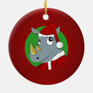 Adorno De Cerámica rinoceronte de dibujos animados de Navidad