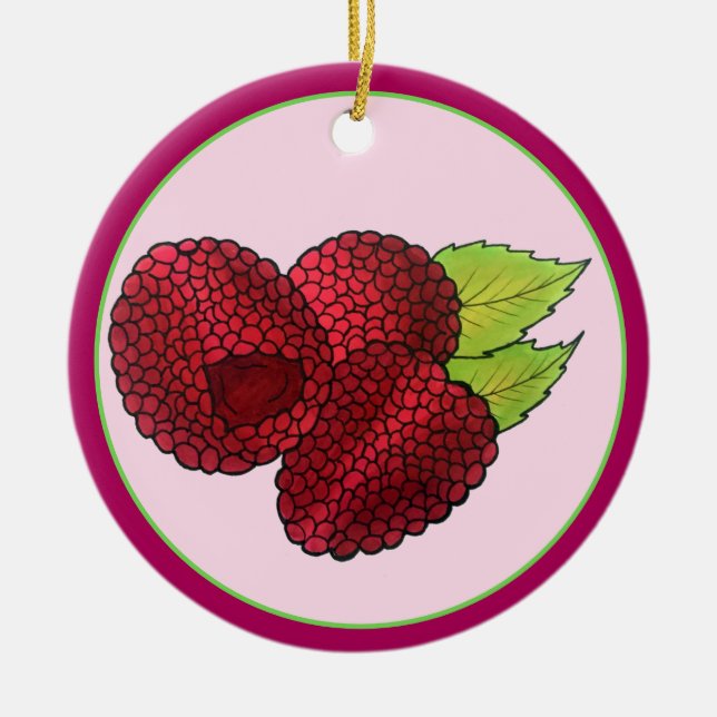 Adorno De Cerámica Ripe Raspberry Rojo Raspberries Berry Fruth Print (Frente)