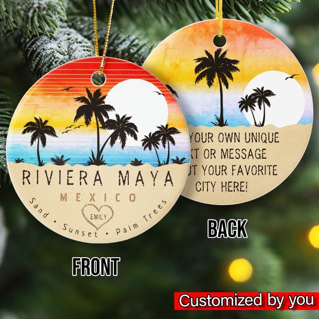 Adorno De Cerámica Riviera Maya México Retro Sunset Palm Tree 60 (Subido por el creador)