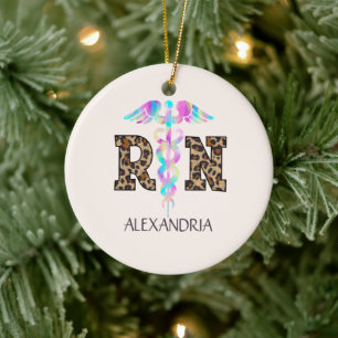 Adorno De Cerámica "RN" en la impresión Leopard - Logotipo médico col