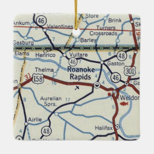 Adorno De Cerámica Roanoake Rapids NC Vintage Map