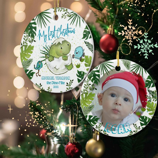 Adorno De Cerámica ROAR-some Baby's First Christmas Photo  (ROAR-some Baby's First Christmas Photo Ceramic Ornament)