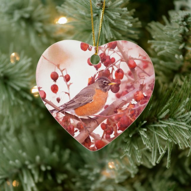 Adorno De Cerámica Robin con Berries Rojas (Árbol)