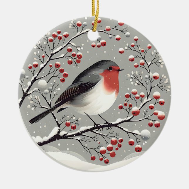 Adorno De Cerámica Robin Ornament escandinavo (Frente)