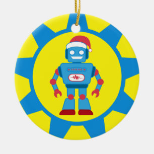 Adorno De Cerámica Robot azul de Santa