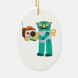 Adorno De Cerámica Robot retro con radio