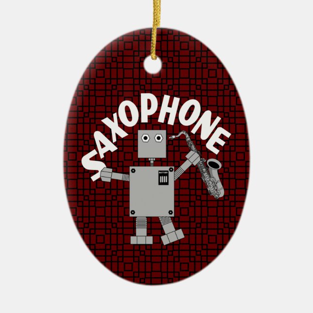 Adorno De Cerámica Robot saxofónico texto (Frente)