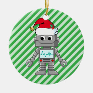 Adorno De Cerámica Robot Wearing Santa Hat