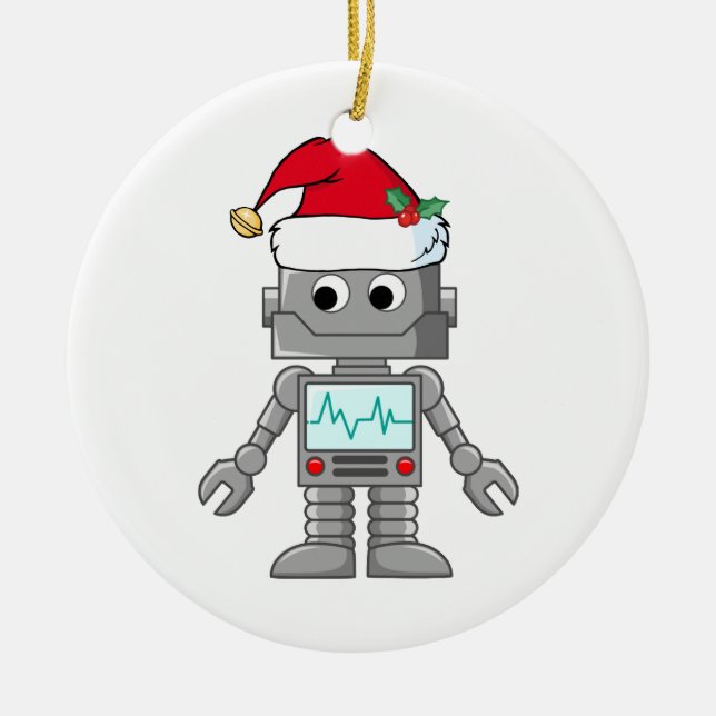 Adorno De Cerámica Robot Wearing Santa Hat (Frente)
