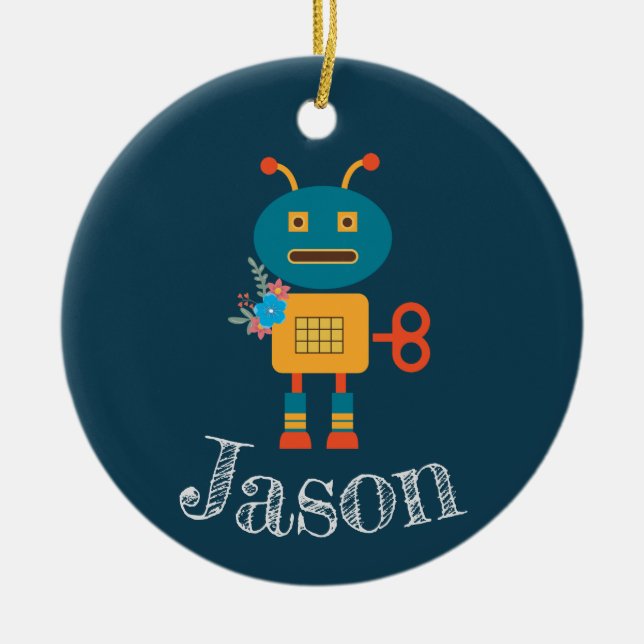 Adorno De Cerámica Robots Navidades (Frente)