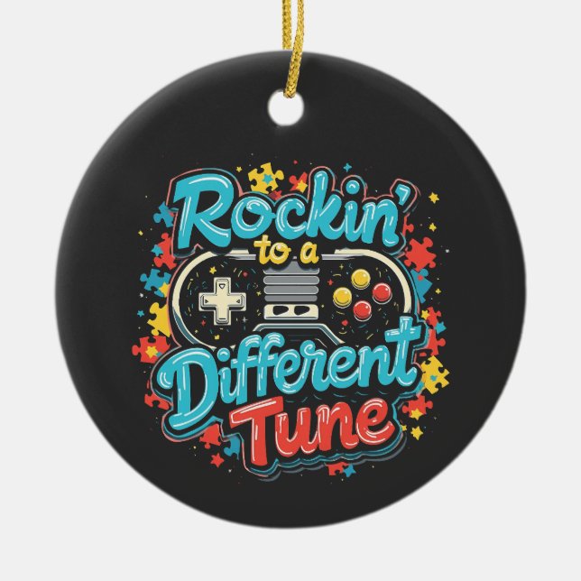 Adorno De Cerámica Roca a un autismo diferente de la almohadilla de j (Frente)