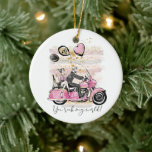 Adorno De Cerámica Rock My World | Sublimación de motocicletas de par<br><div class="desc">¡Rock My World! Un diseño de gran favor de un hermoso ilustracion de amor de hombre y mujer dibujado a mano en una motocicleta rosa en sublimación moderna. ¡La manera perfecta de decir que celebrar un año lleno de acontecimientos! Para otros colores o productos a juego, por favor visite la...</div>