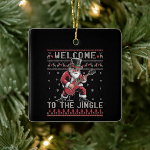 Adorno De Cerámica Rock n Roll Navidad Rocker Santa Feo Navidad 