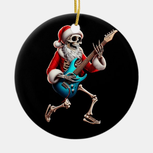 Adorno De Cerámica Rocker Santa Skeleton Guitar Navidades de horror r (Frente)