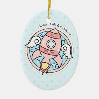 Adorno De Cerámica Rocketship Chica Rosa