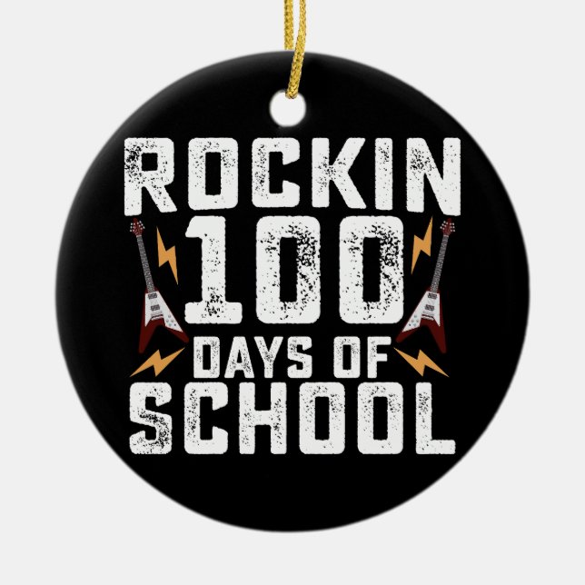 Adorno De Cerámica Rockin 100 días de cosecha de guitarra rock escola (Frente)