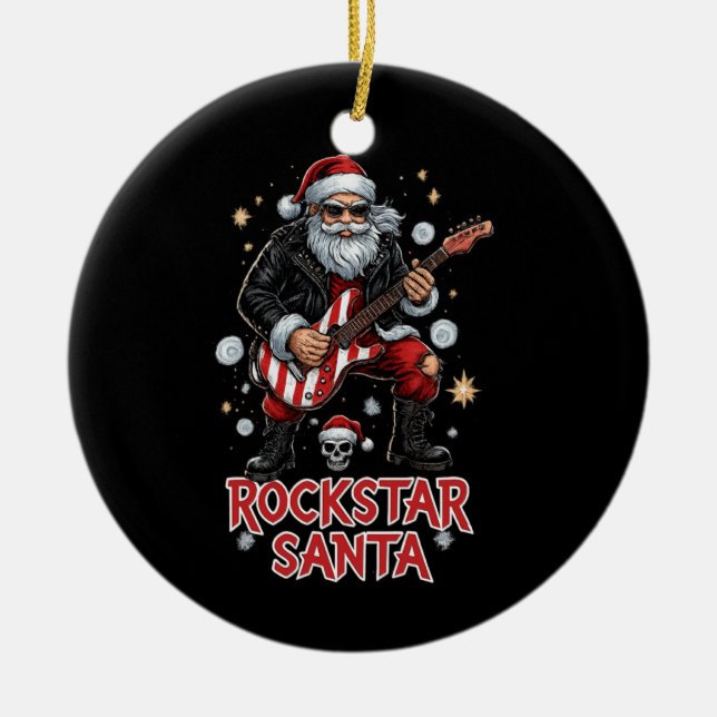 Adorno De Cerámica Rockstar Santa Ceramic Ornament (Frente)