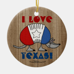 Adorno De Cerámica Rojo, Blanco y Azul Armadillo-Amo Texas!