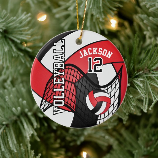 Adorno De Cerámica Rojo, blanco y negro personifican el voleibol 🏐 � (Árbol)