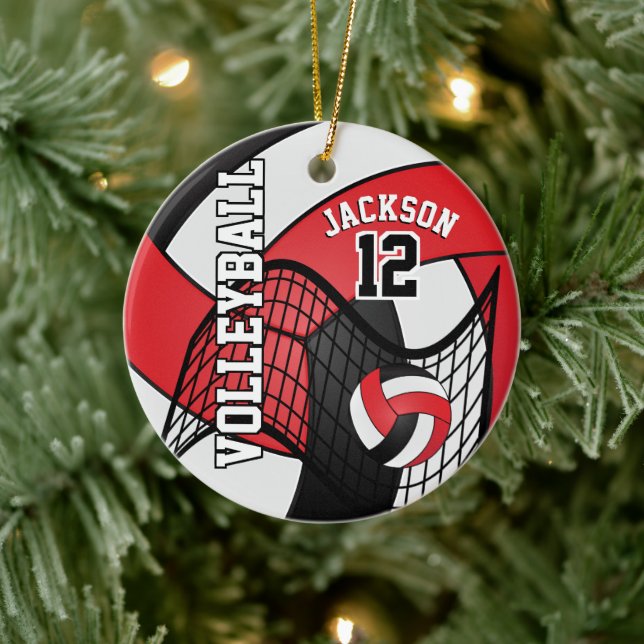 Adorno De Cerámica Rojo, blanco y negro personifican el voleibol 🏐 � (Árbol)