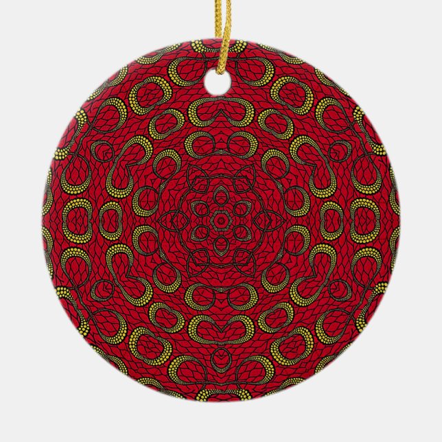 Adorno De Cerámica Rojo Boho Mandala Geométrica Rosette Retro Hippie (Frente)