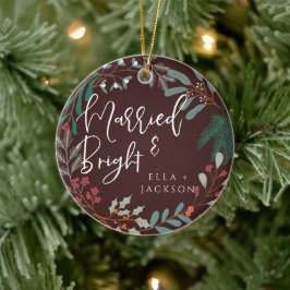 Adorno De Cerámica Rojo Casado y Brillante Primera Navidad Botánica