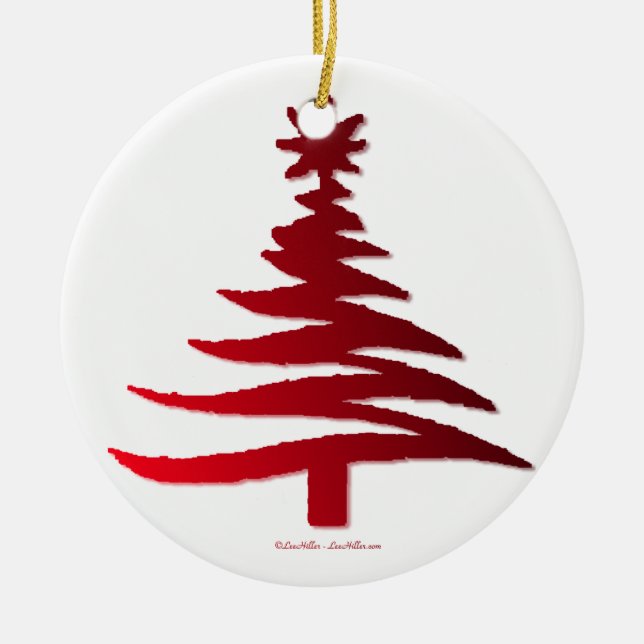 Adorno De Cerámica Rojo del patrón del árbol de Navidad (Frente)