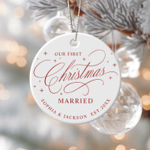 Rojo Elegante Caligrafía Primer Navidad Casados